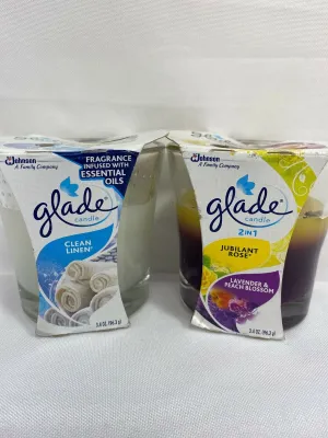 (2) Glade Candle Air Freshener Clean Linen Jubilant Rose Lavender Peach 3.4oz
