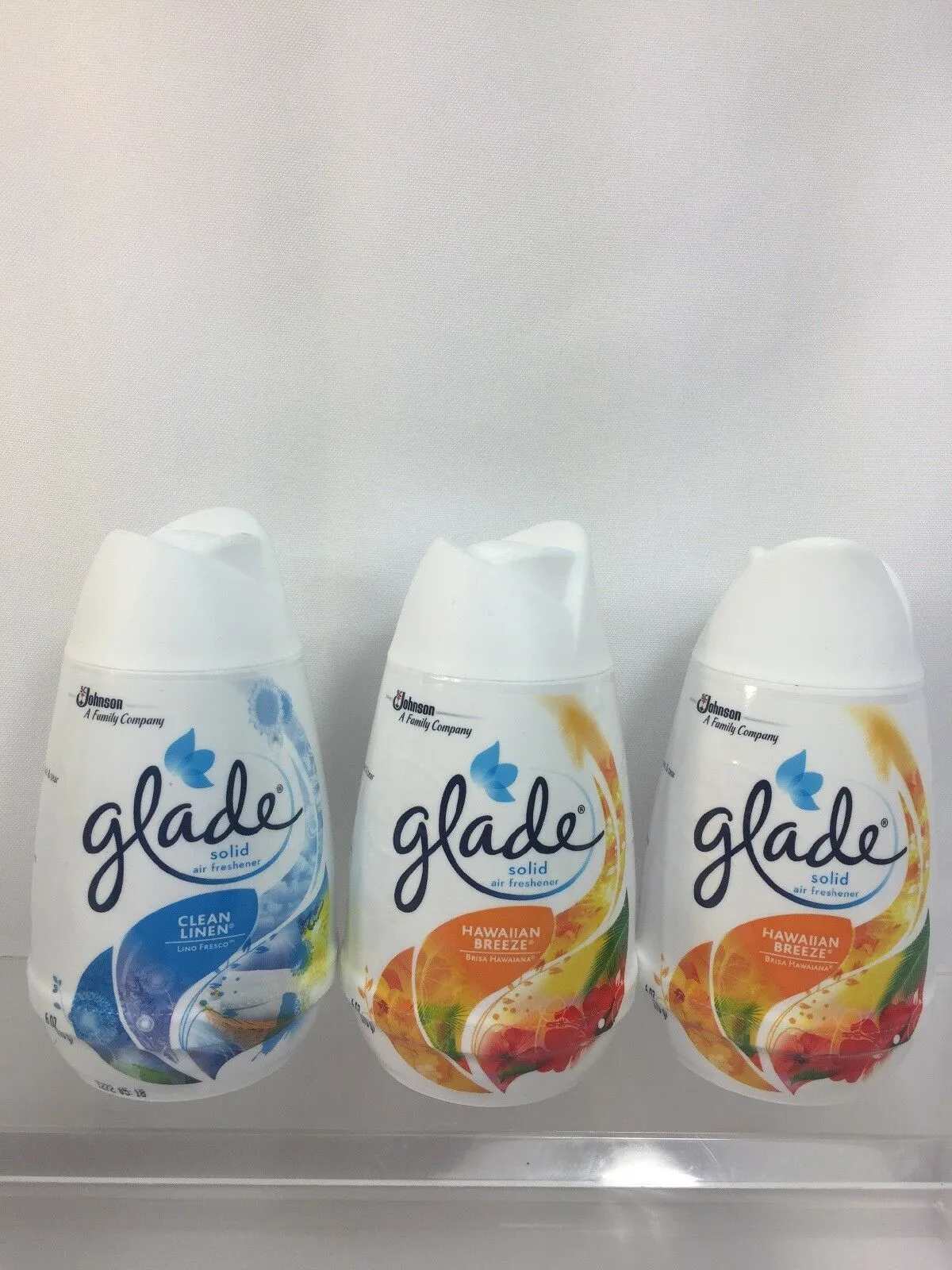 (3) Glade solid Air Freshener Hawaiian Breeze & Clean Linen 6oz