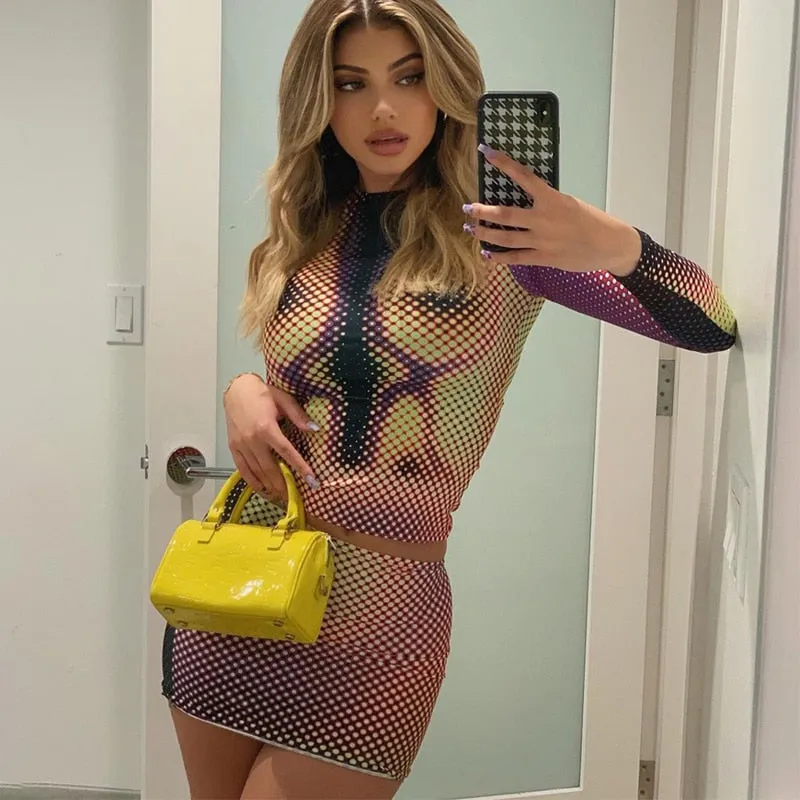 3D Print O-Neck Bodycon Baddie Set