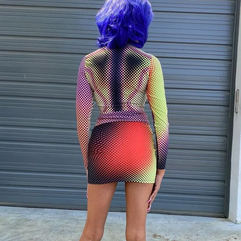 3D Print O-Neck Bodycon Baddie Set