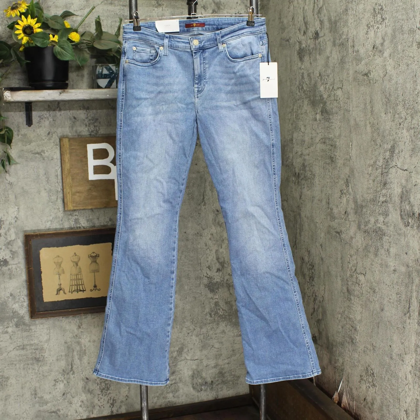 7 For All Mankind Womens Solid Flare-Leg Denim Jeans 7R052330
