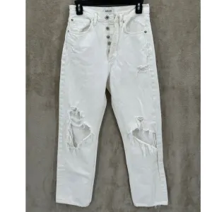 Agolde Jeans Womens 25 White Out 90s Fit Button Fly Destroyed 100% Cotton Summer