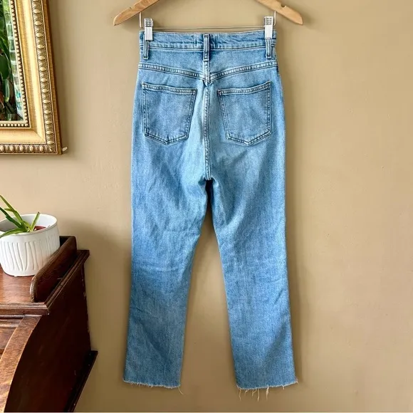 AGOLDE Pinch Waist Straight Jeans High Rise Cut Off Raw Hem Light Divide Wash 24