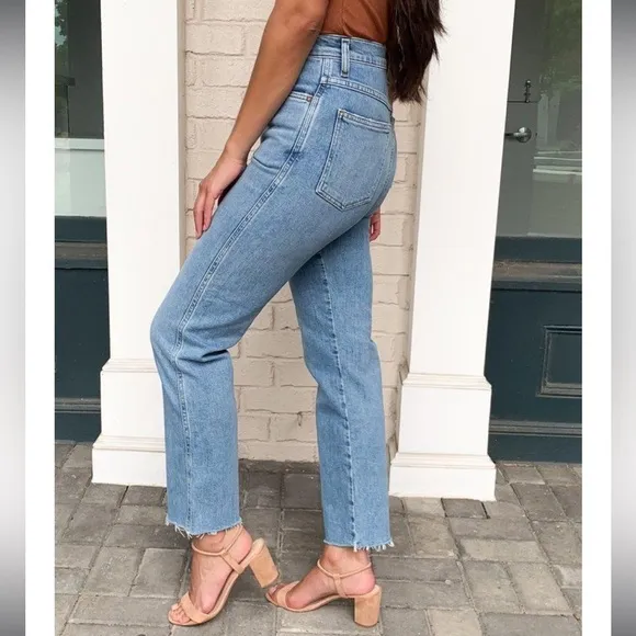 AGOLDE Pinch Waist Straight Jeans High Rise Cut Off Raw Hem Light Divide Wash 24