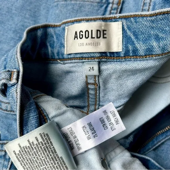 AGOLDE Pinch Waist Straight Jeans High Rise Cut Off Raw Hem Light Divide Wash 24