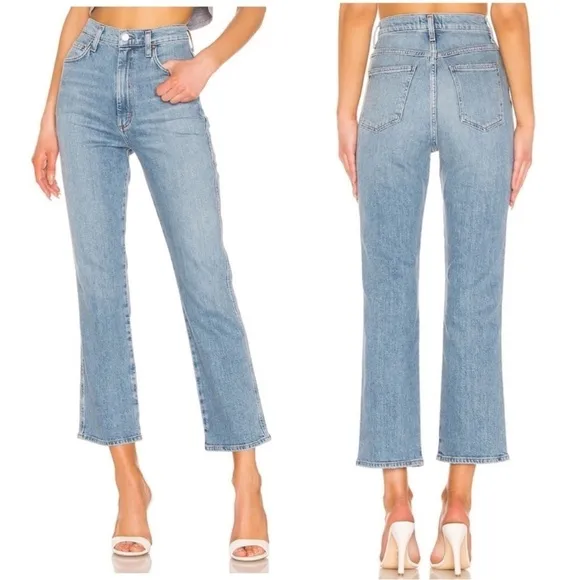AGOLDE Pinch Waist Straight Jeans High Rise Cut Off Raw Hem Light Divide Wash 24