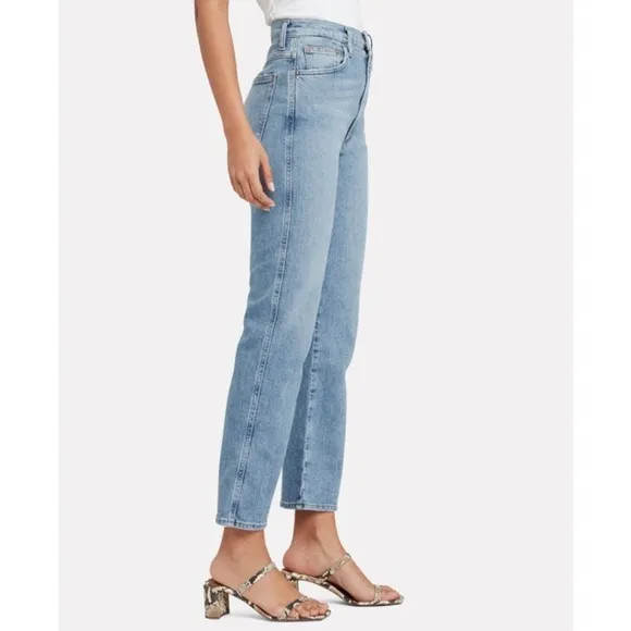 AGOLDE Pinch Waist Straight Jeans High Rise Cut Off Raw Hem Light Divide Wash 24