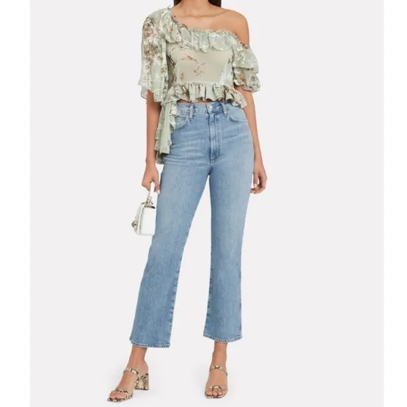 AGOLDE Pinch Waist Straight Jeans High Rise Cut Off Raw Hem Light Divide Wash 24
