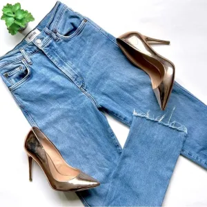 AGOLDE Pinch Waist Straight Jeans High Rise Cut Off Raw Hem Light Divide Wash 24
