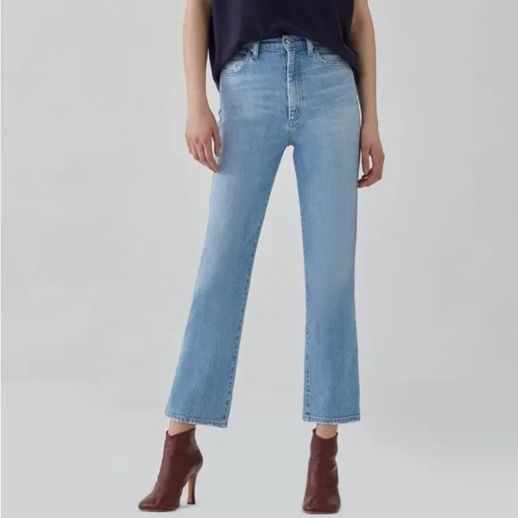 AGOLDE Pinch Waist Straight Jeans High Rise Cut Off Raw Hem Light Divide Wash 24