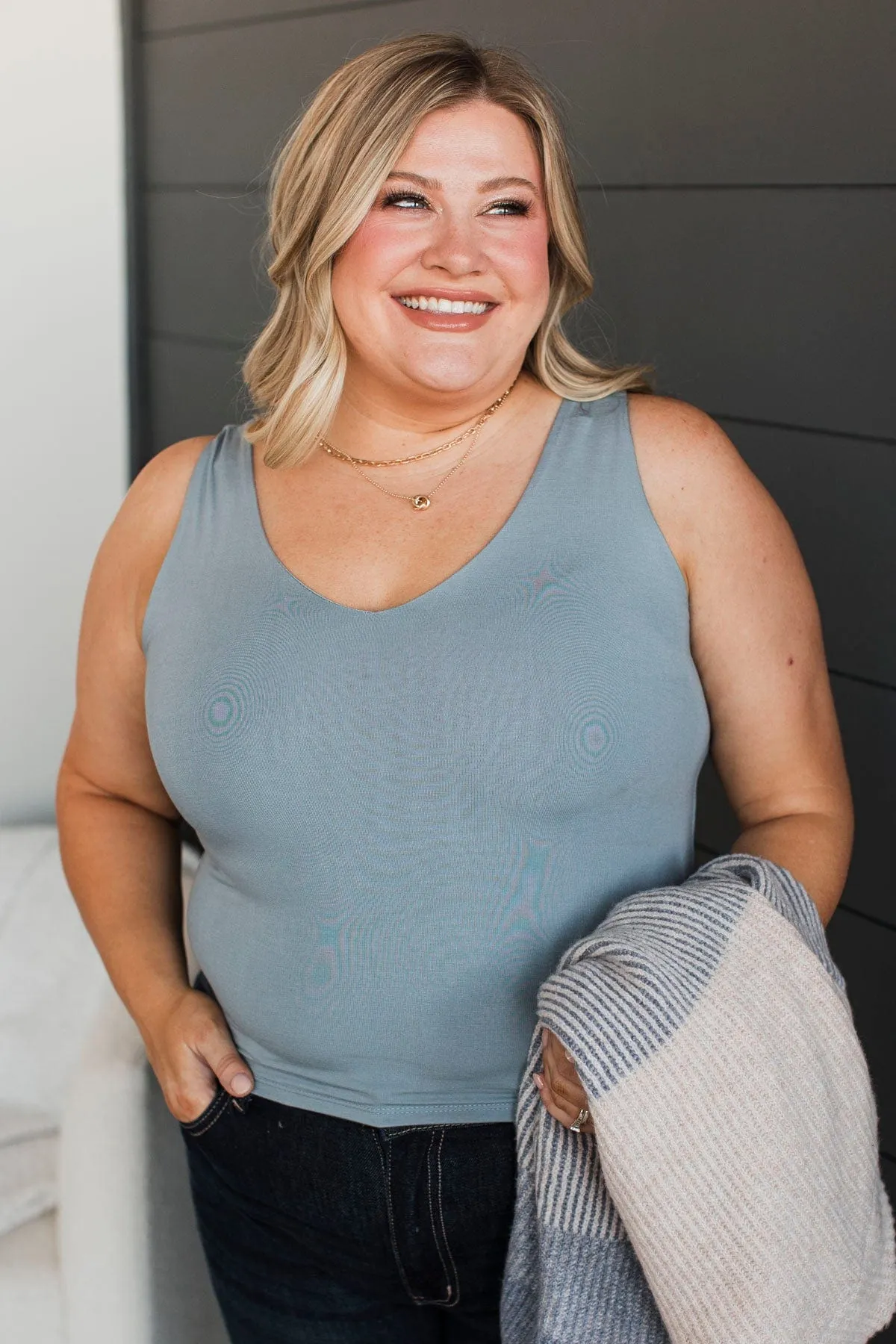 Always Together V-Neck Tank Top- Slate Blue