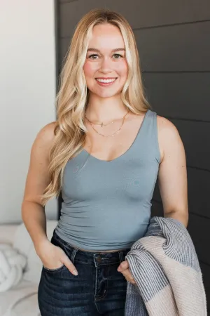 Always Together V-Neck Tank Top- Slate Blue