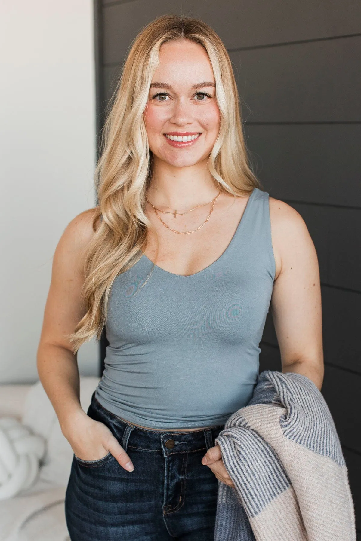 Always Together V-Neck Tank Top- Slate Blue