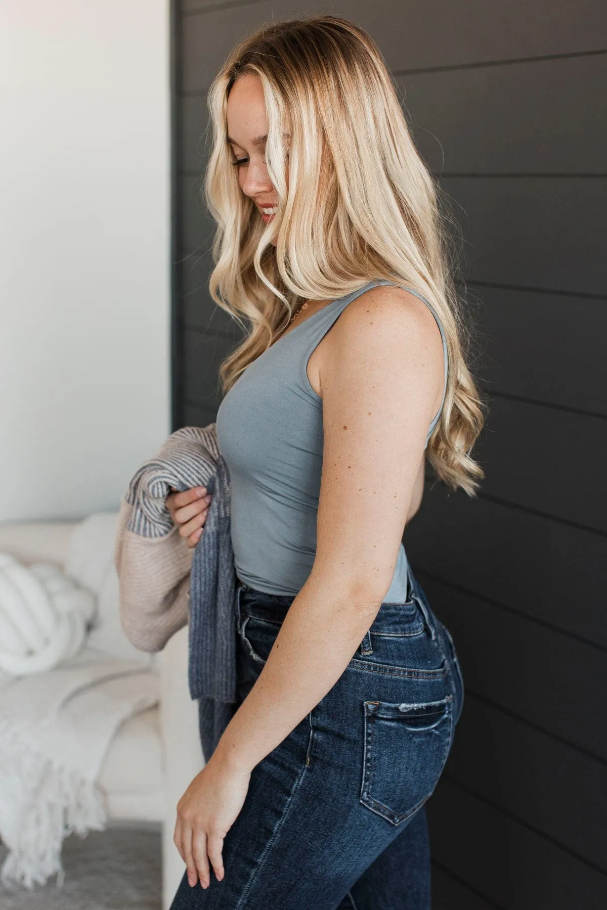 Always Together V-Neck Tank Top- Slate Blue