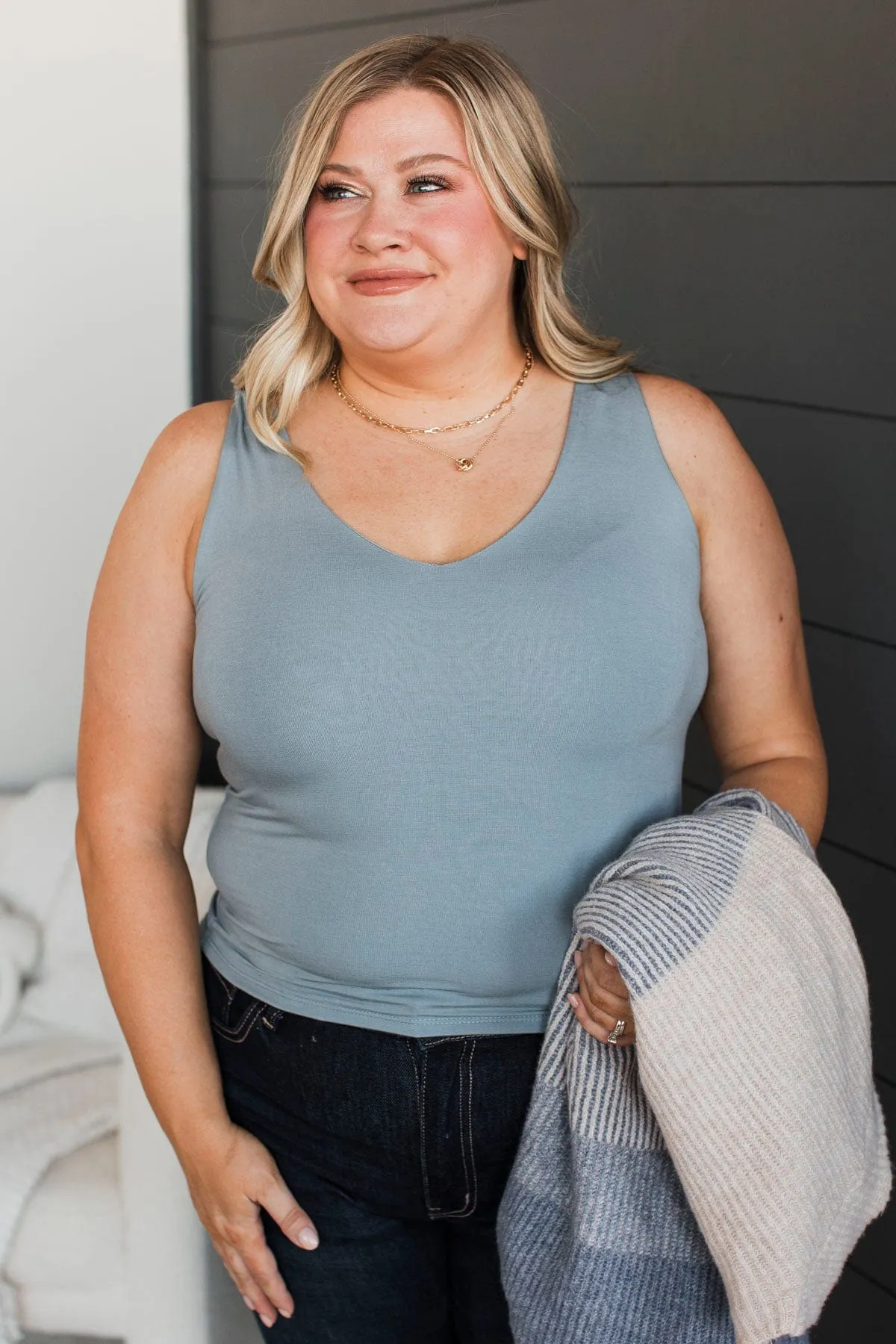 Always Together V-Neck Tank Top- Slate Blue