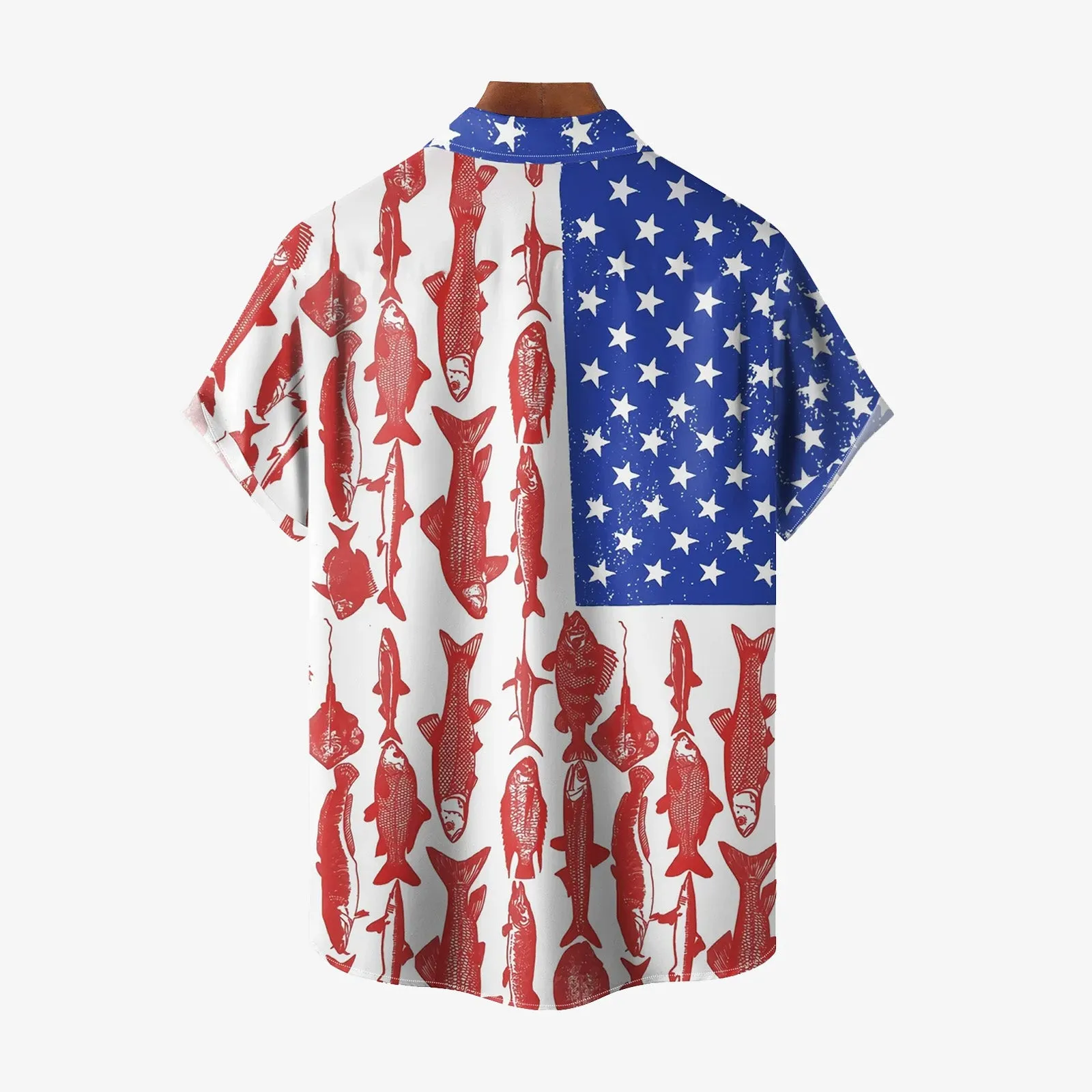 American Flag Large Size Cotton and Linen Short Sleeve Shirt