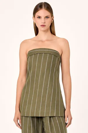 Anamika Strapless Top - Olive Milk Pinstripe