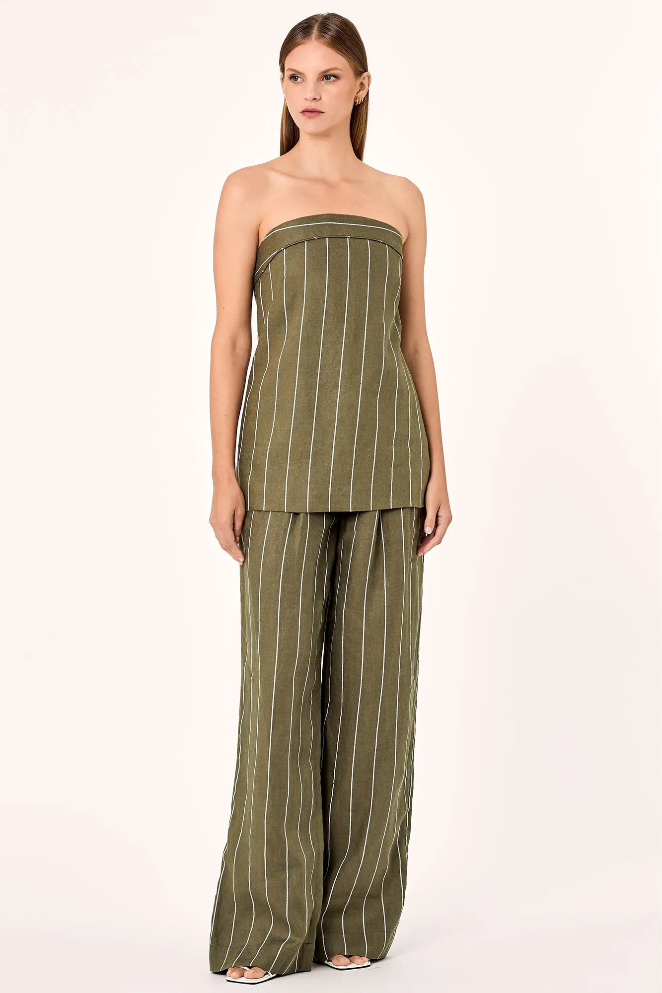 Anamika Strapless Top - Olive Milk Pinstripe