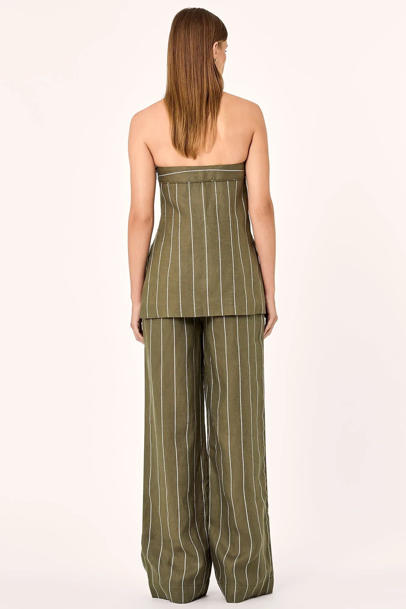 Anamika Strapless Top - Olive Milk Pinstripe