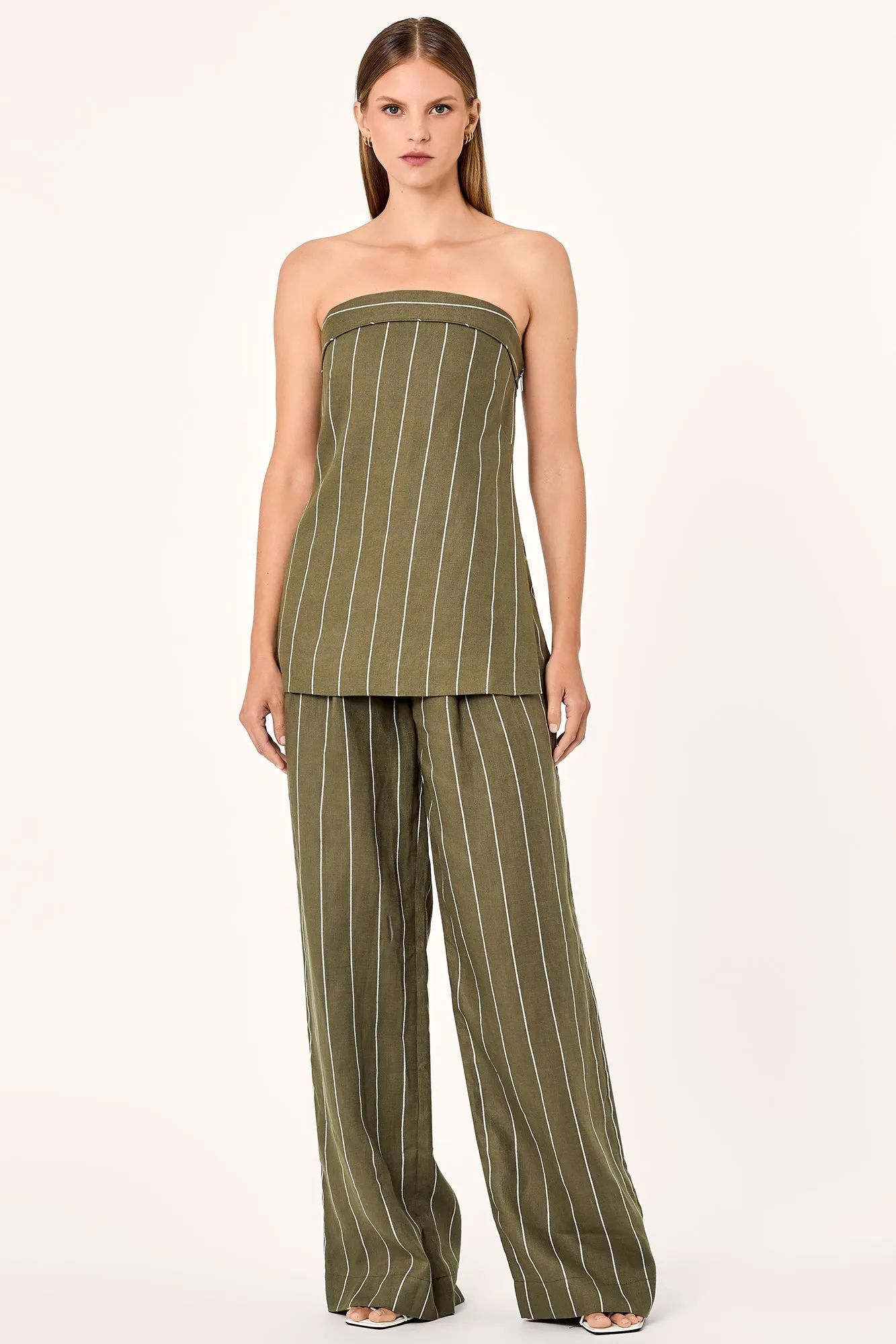 Anamika Strapless Top - Olive Milk Pinstripe