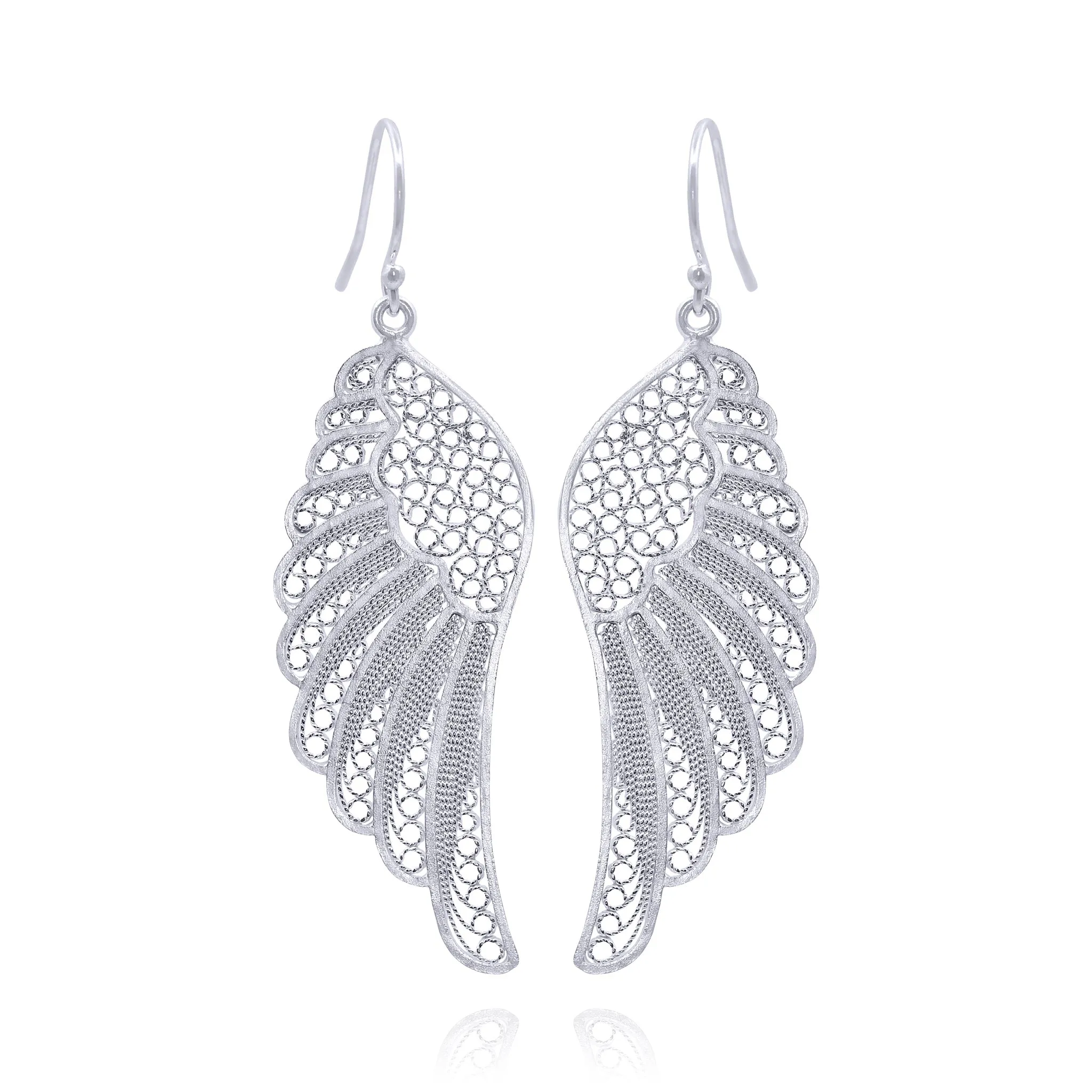 ANGEL SILVER LARGE WING EARRINGS FILIGREE