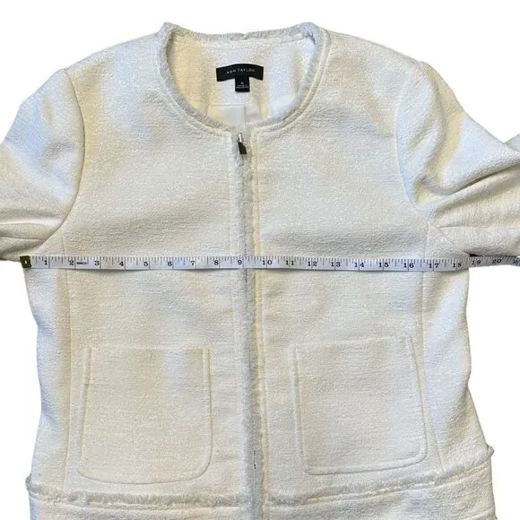 Ann Taylor Fringe Trim Tweed Jacket in Creamy White Size 8