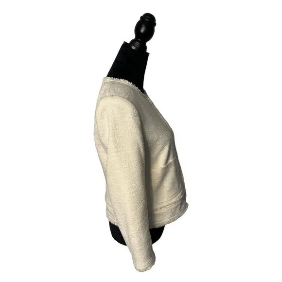 Ann Taylor Fringe Trim Tweed Jacket in Creamy White Size 8