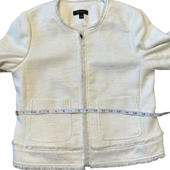 Ann Taylor Fringe Trim Tweed Jacket in Creamy White Size 8