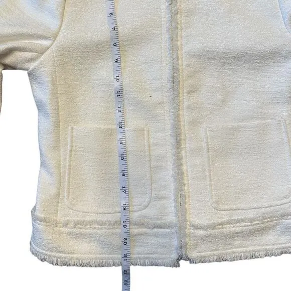 Ann Taylor Fringe Trim Tweed Jacket in Creamy White Size 8