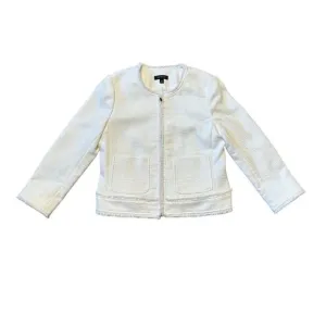 Ann Taylor Fringe Trim Tweed Jacket in Creamy White Size 8