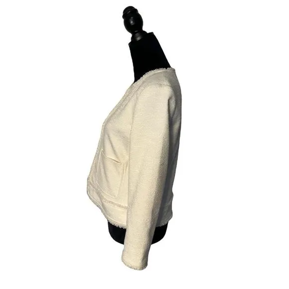 Ann Taylor Fringe Trim Tweed Jacket in Creamy White Size 8