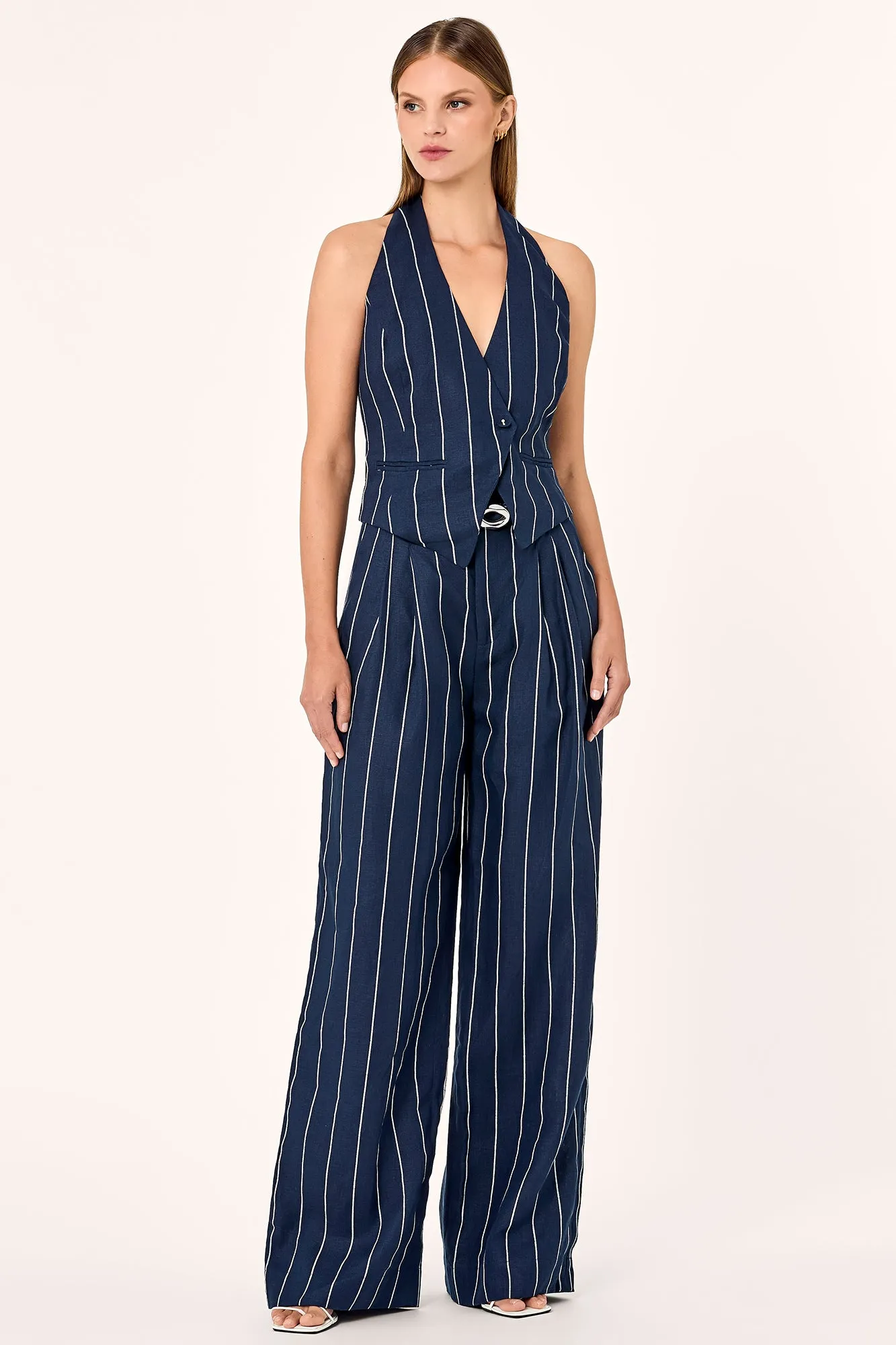 Aurelia Vest - Ink Milk Pinstripe