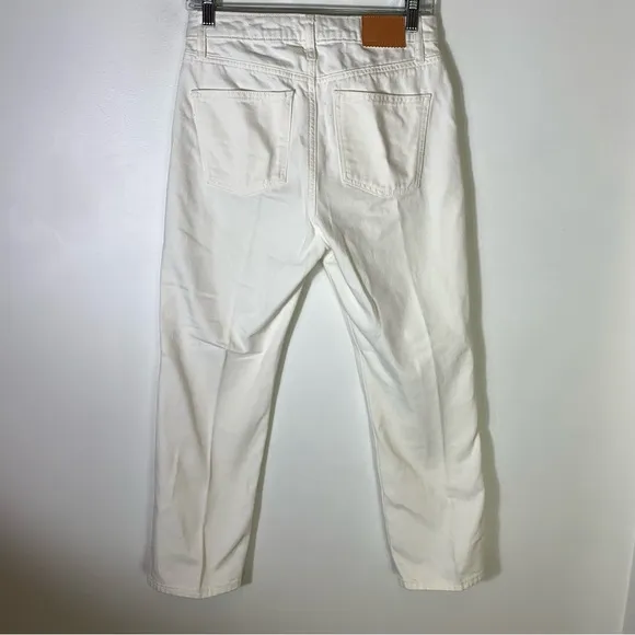 Avec Les Filles White Straight Leg Jeans 27 Ankle Cropped High Rise 100% Cotton