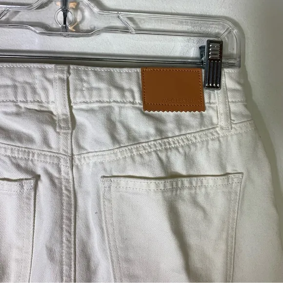 Avec Les Filles White Straight Leg Jeans 27 Ankle Cropped High Rise 100% Cotton