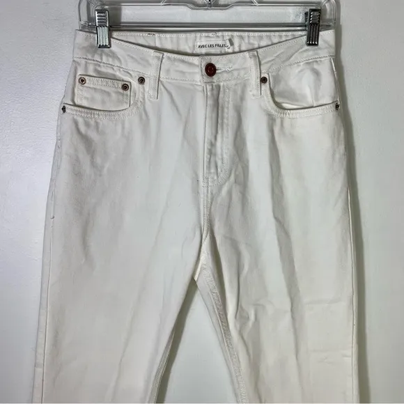 Avec Les Filles White Straight Leg Jeans 27 Ankle Cropped High Rise 100% Cotton