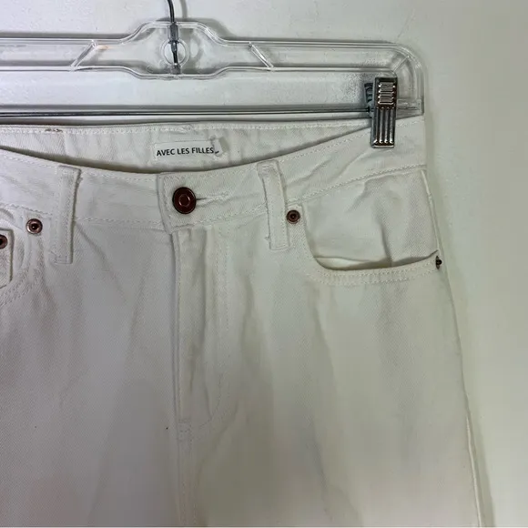Avec Les Filles White Straight Leg Jeans 27 Ankle Cropped High Rise 100% Cotton