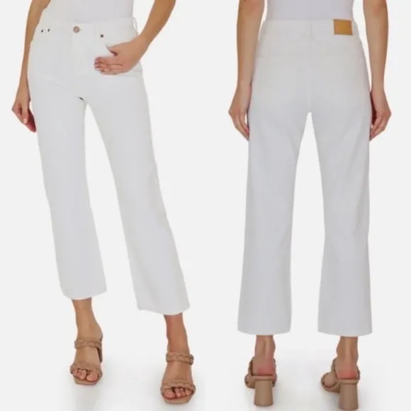 Avec Les Filles White Straight Leg Jeans 27 Ankle Cropped High Rise 100% Cotton