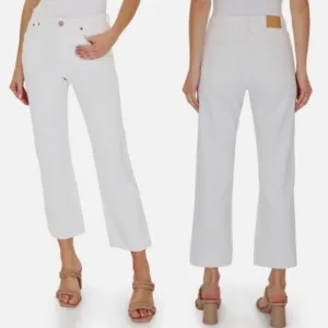 Avec Les Filles White Straight Leg Jeans 27 Ankle Cropped High Rise 100% Cotton