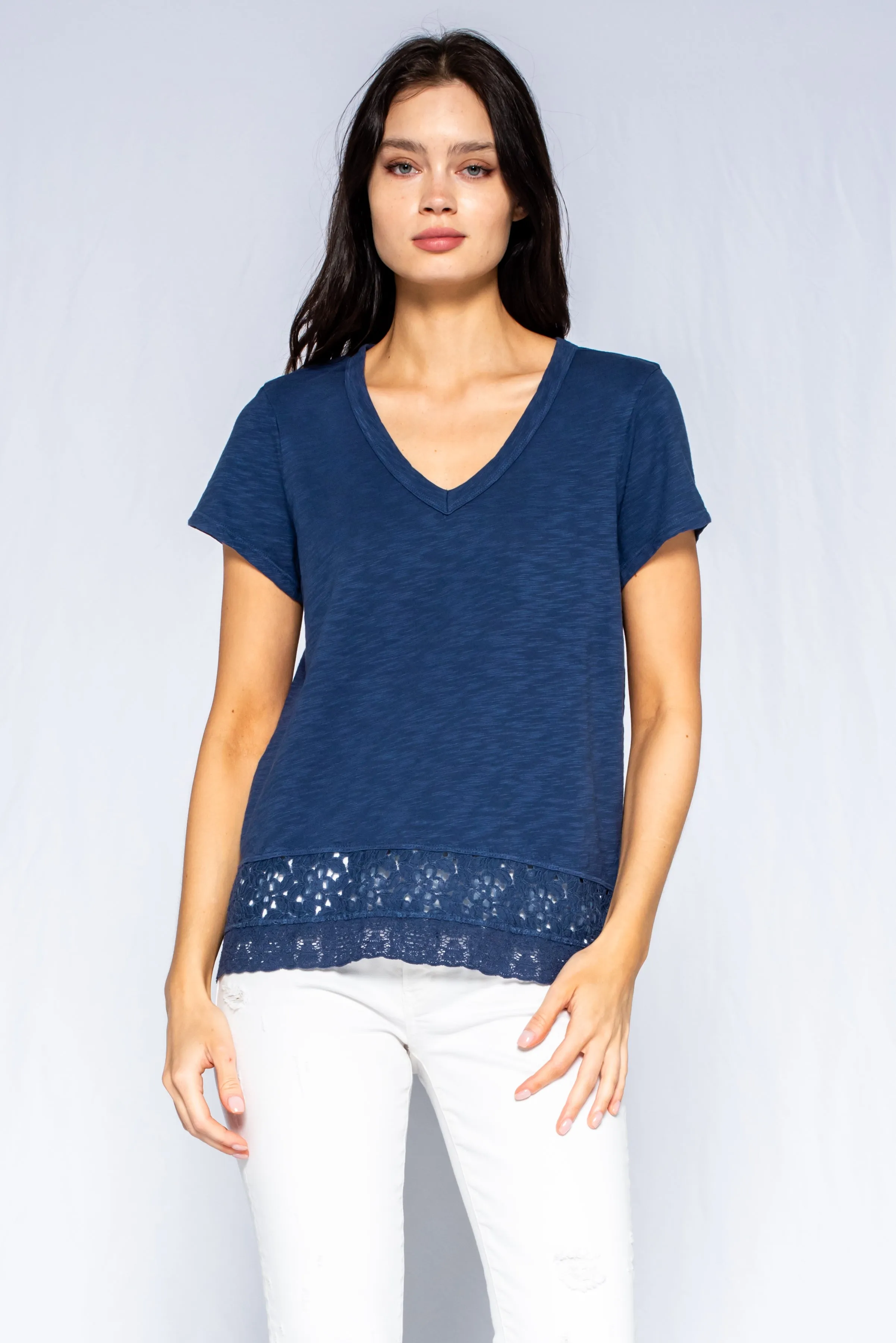 Baby Baby V-Neck Short Sleeve Tee Patch Lace Hem