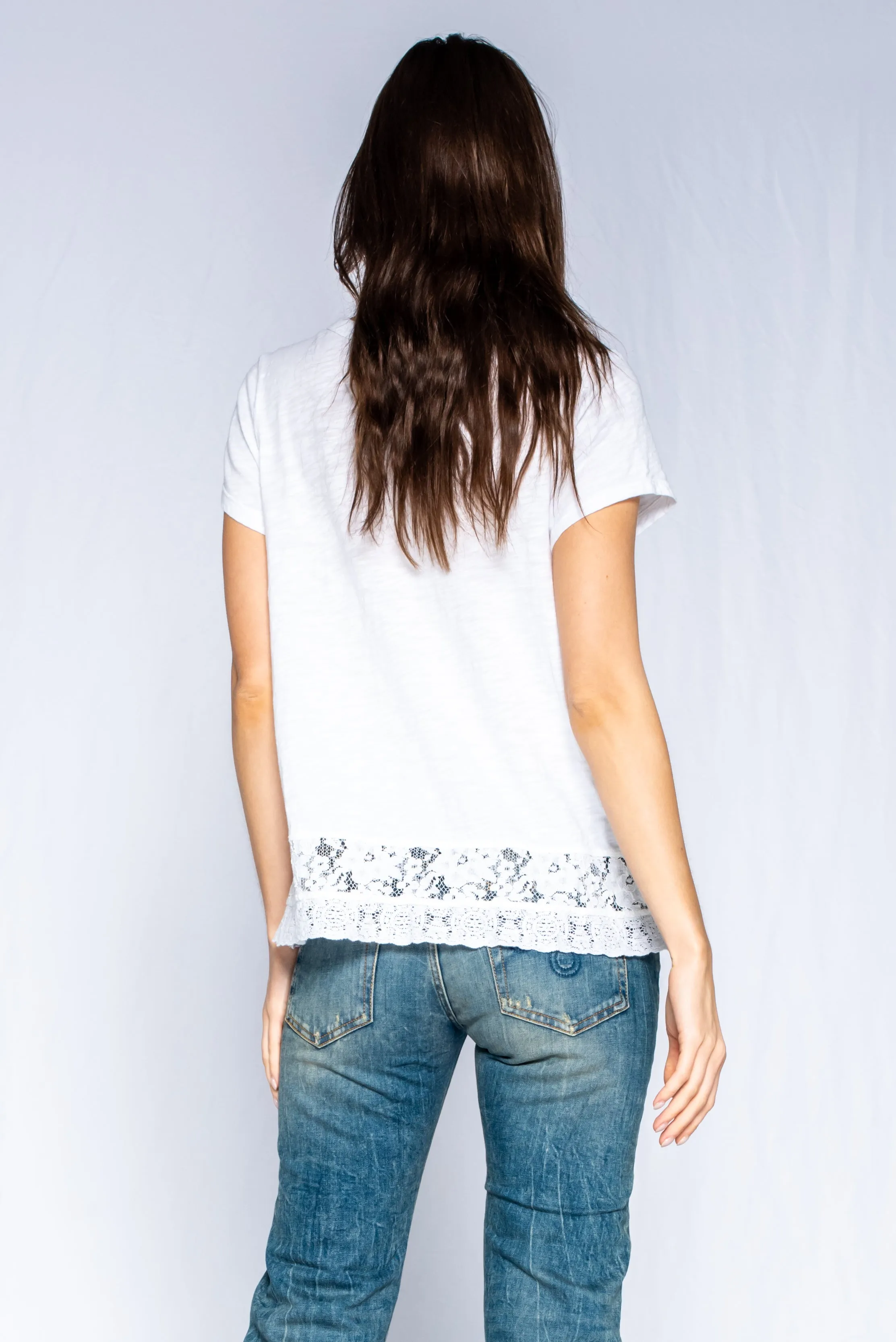 Baby Baby V-Neck Short Sleeve Tee Patch Lace Hem