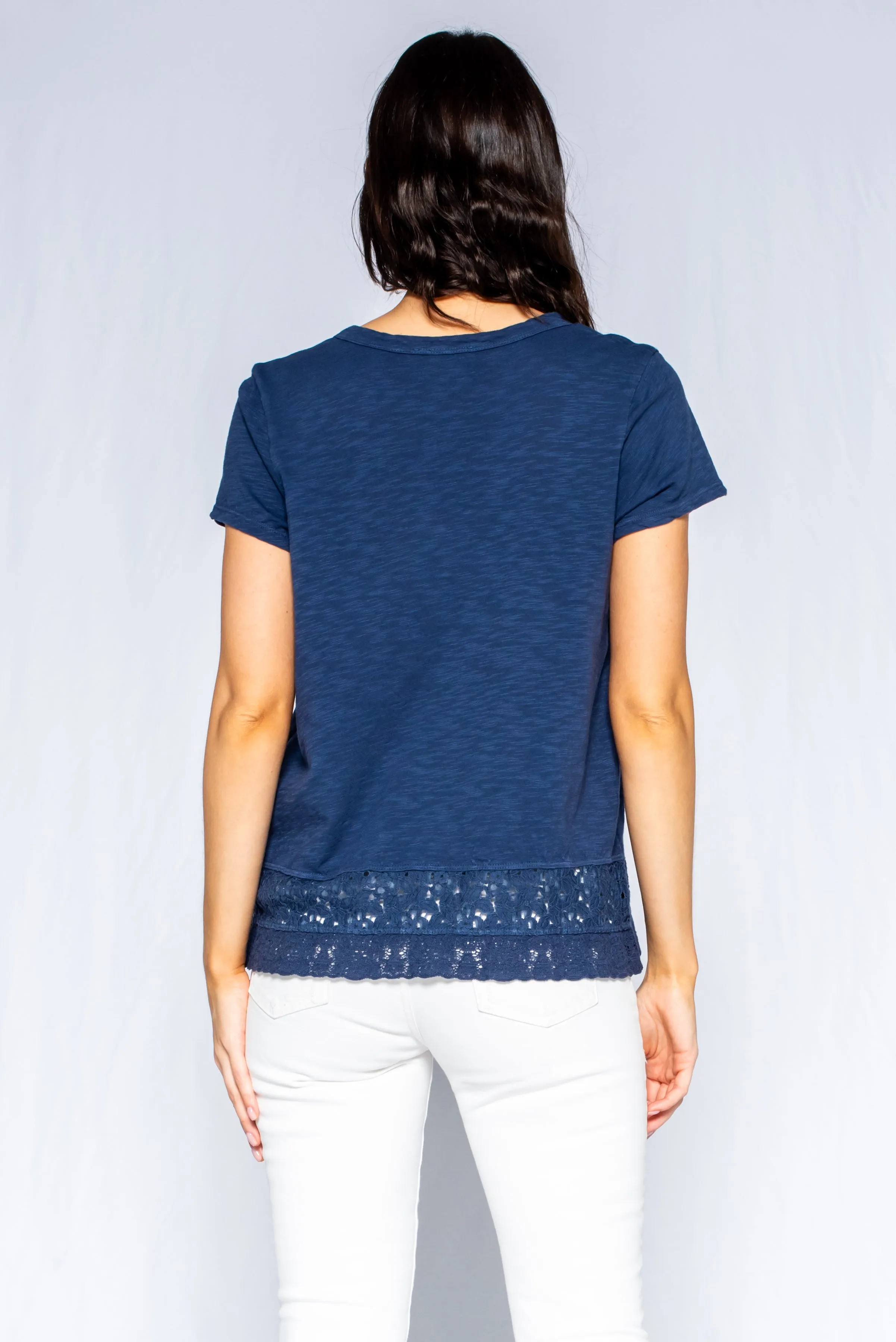 Baby Baby V-Neck Short Sleeve Tee Patch Lace Hem