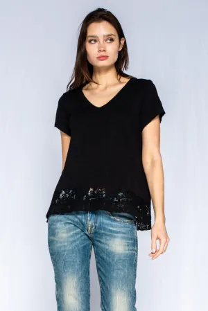 Baby Baby V-Neck Short Sleeve Tee Patch Lace Hem