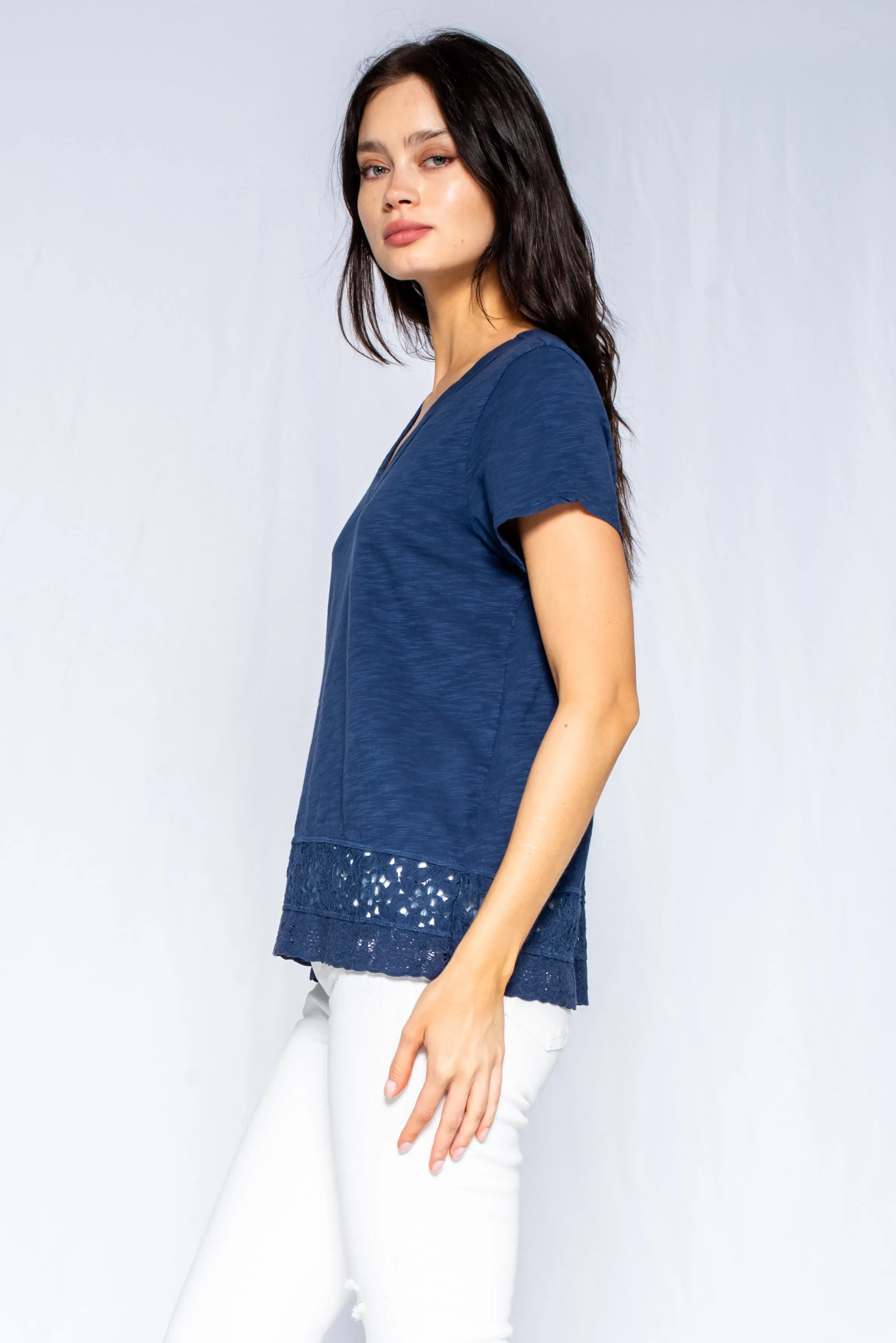 Baby Baby V-Neck Short Sleeve Tee Patch Lace Hem