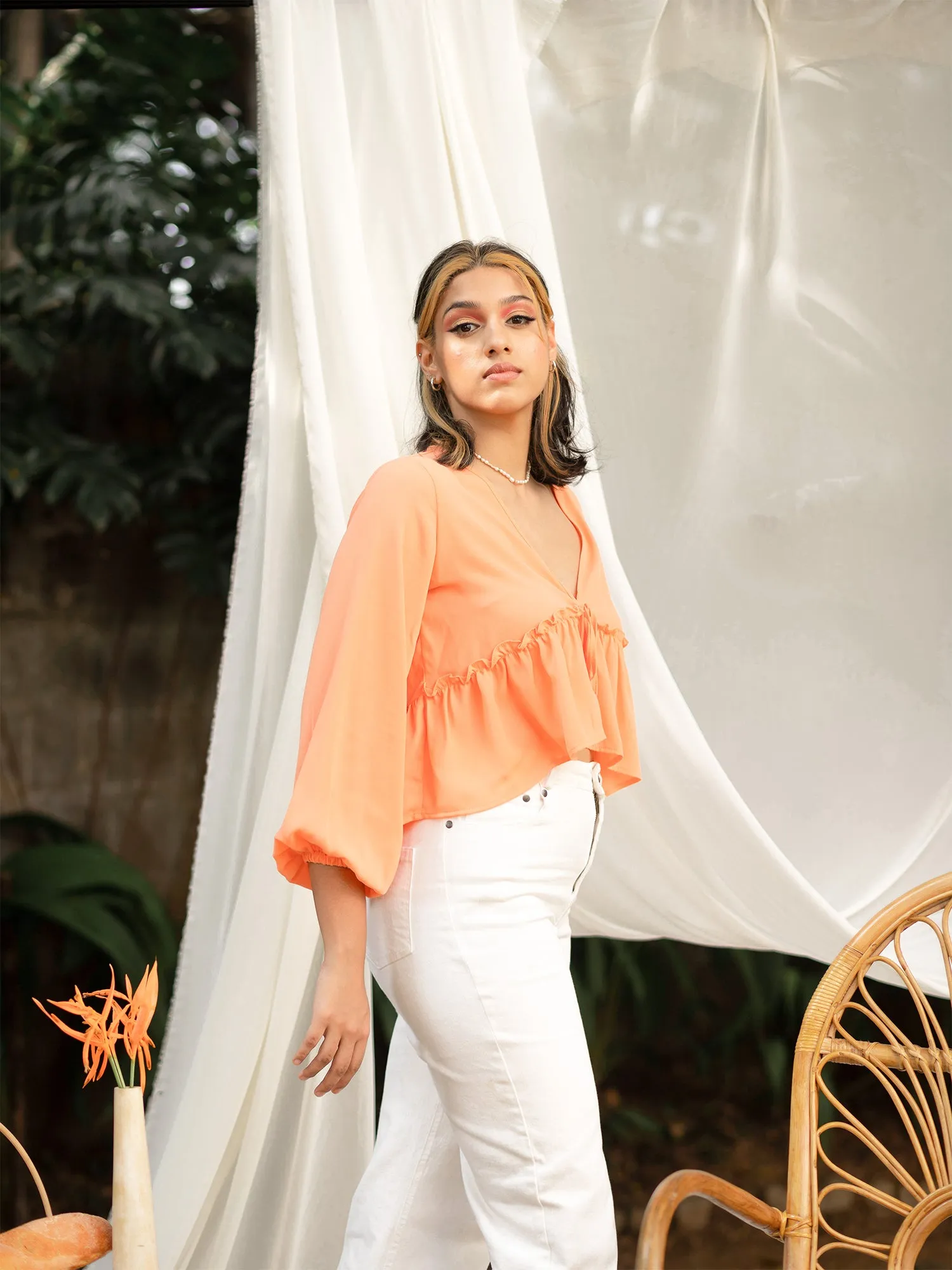 Balloon Sleeved Peplum Top
