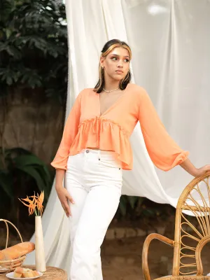 Balloon Sleeved Peplum Top
