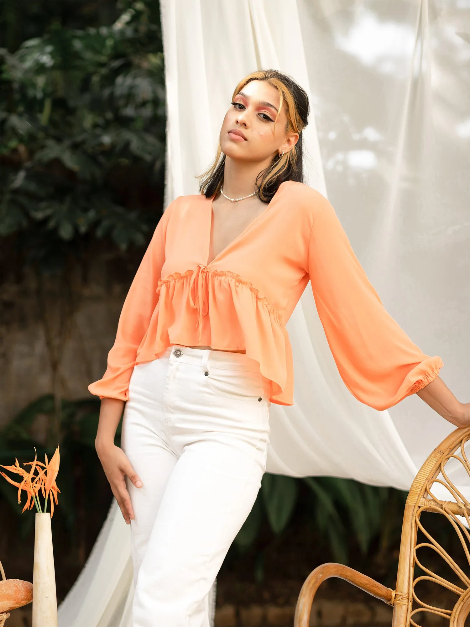 Balloon Sleeved Peplum Top
