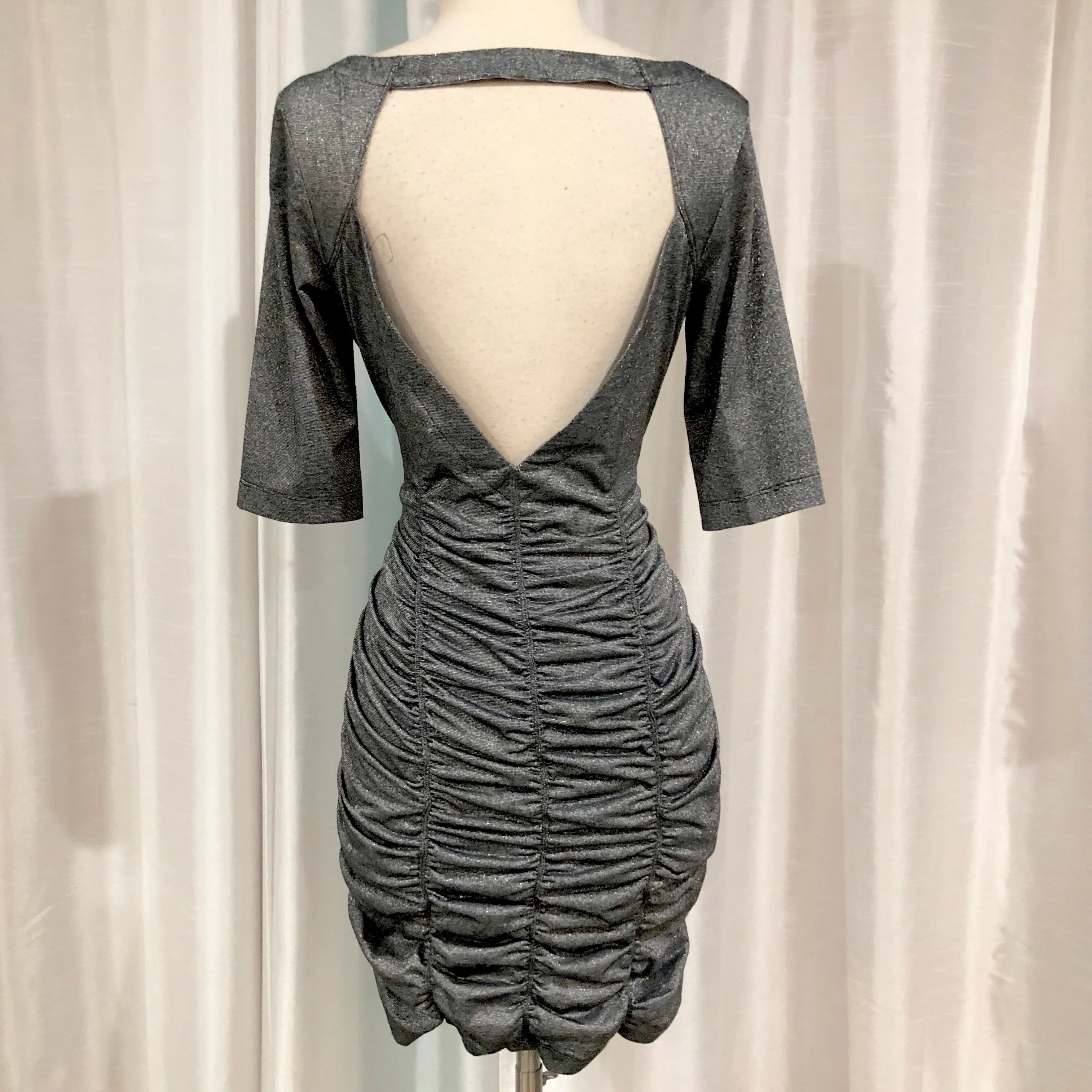 BCBG Short Dark Silver Form Fitting Gown Size M NWT