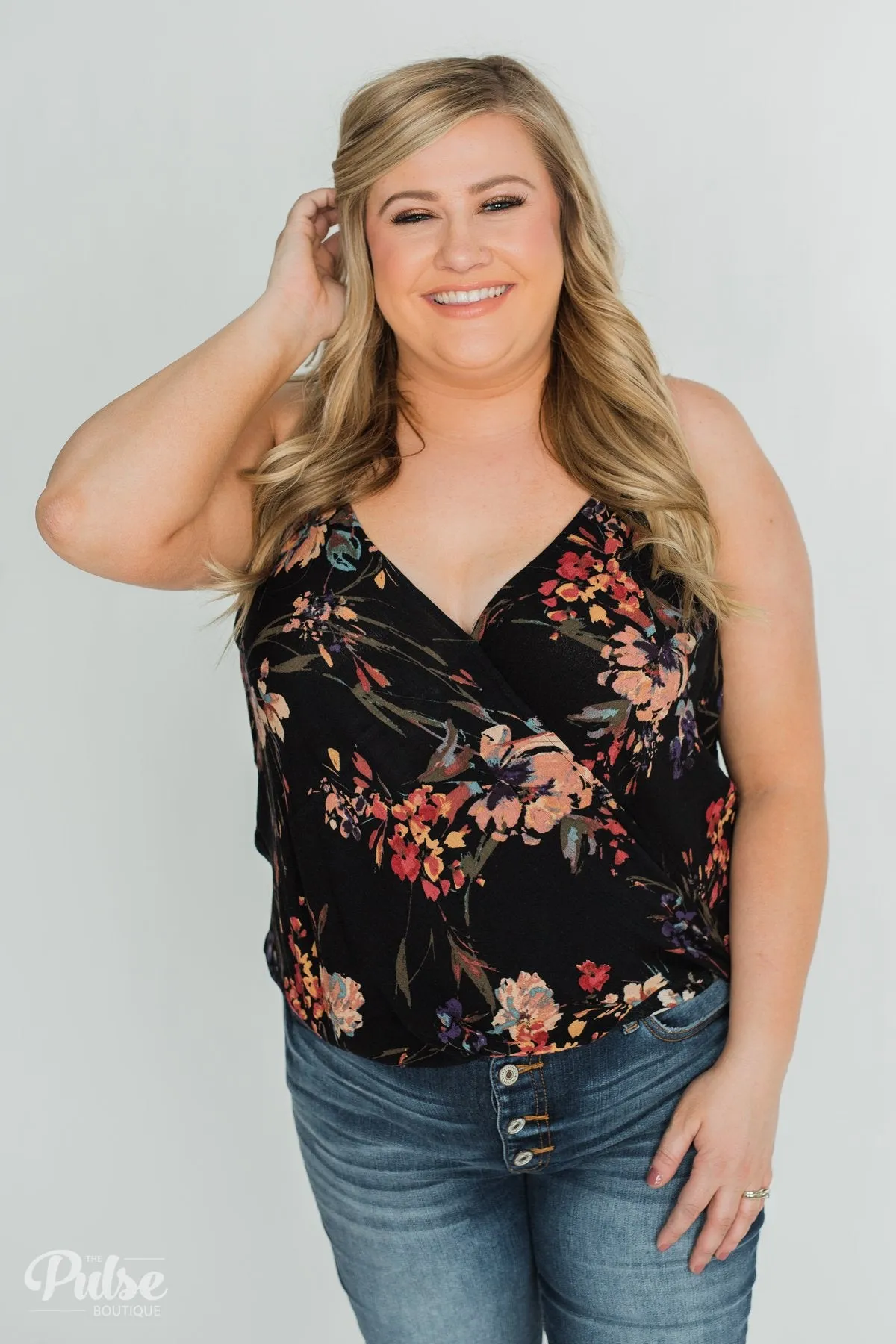 Beginning to Blossom Floral Tank Top - Black