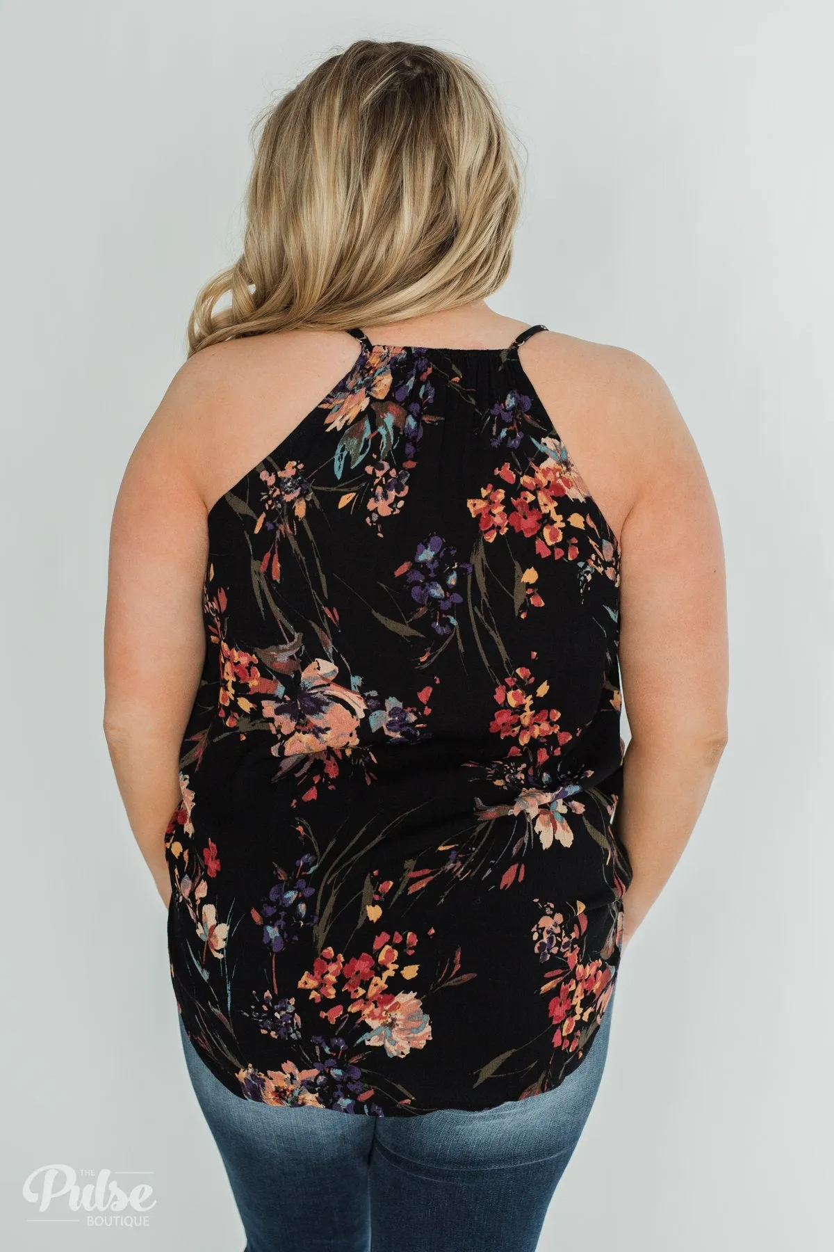 Beginning to Blossom Floral Tank Top - Black