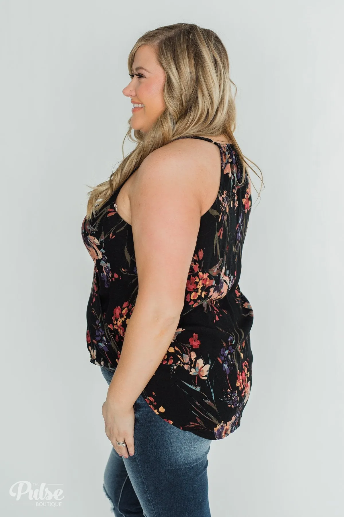Beginning to Blossom Floral Tank Top - Black
